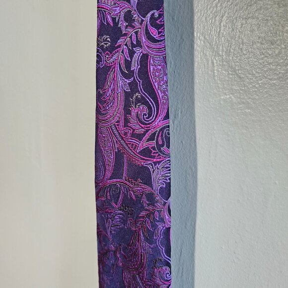 Duchamp London Black Label 100% Silk Tie Purple Blue Paisley Jacquard Luxury - Picture 3 of 7